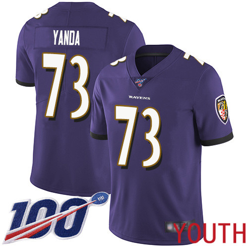 Baltimore Ravens Limited Purple Youth Marshal Yanda Home Jersey NFL Football 73 100th Season Vapor Untouchable